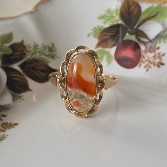 Vintage 14k gouden ring met mosagaat
