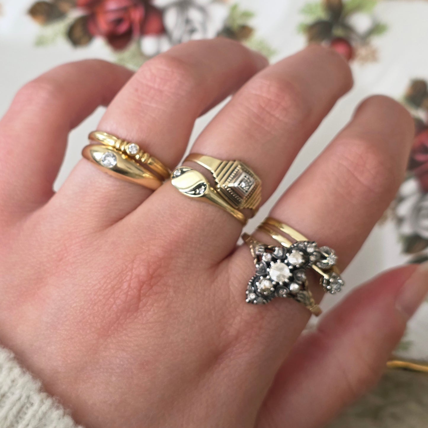 Vintage 14k gouden Art Deco ring diamant 0.03ct