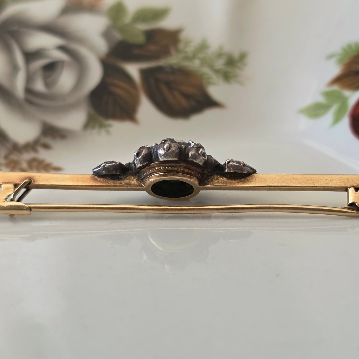 Antique 14k gold and silver rose-cut diamond brooch