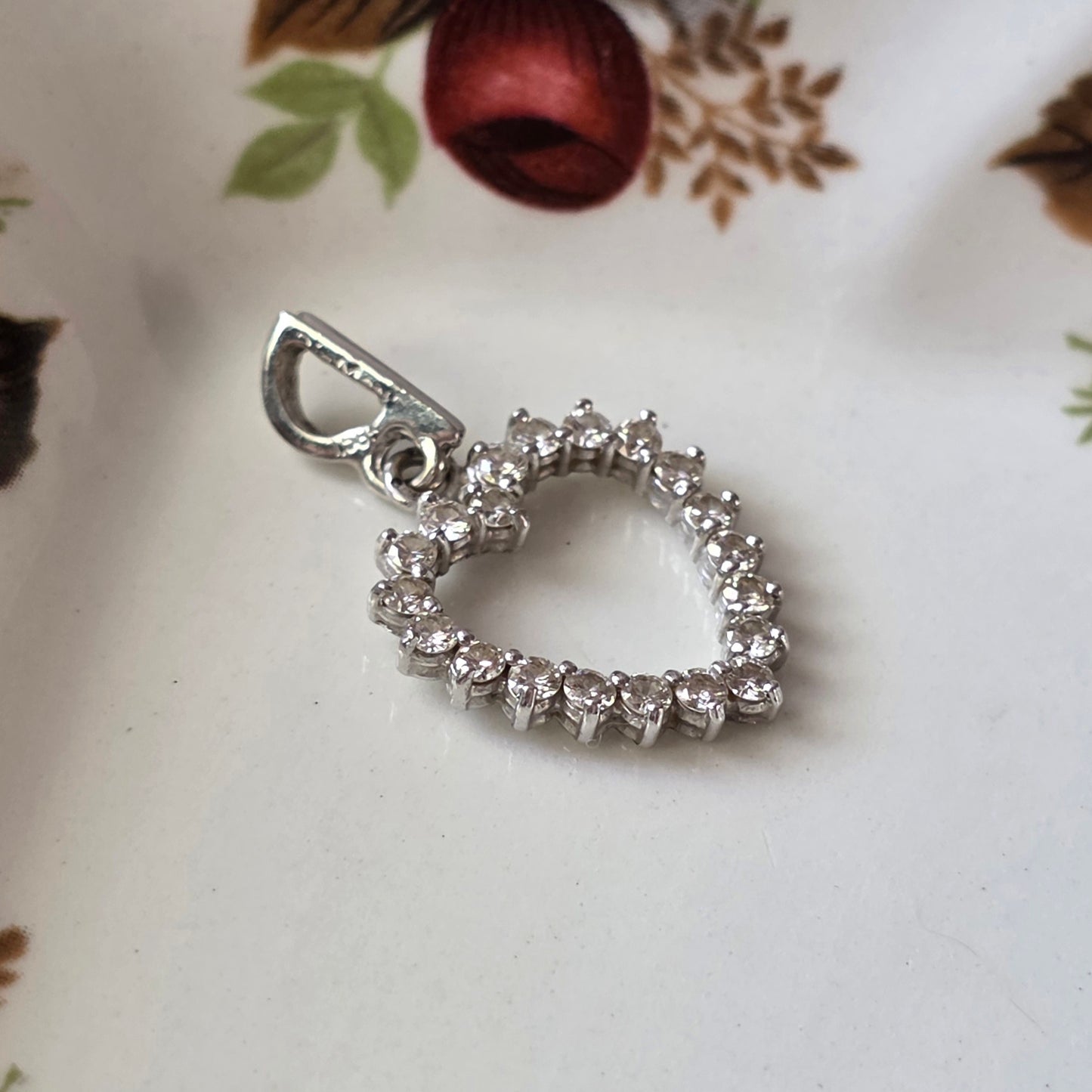 Vintage 14k witgouden hanger hart diamanten 0.2ct