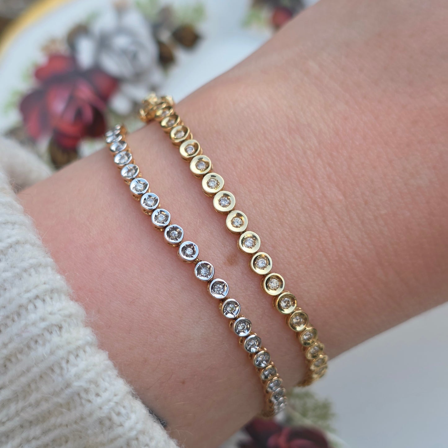 Vintage 14k geel gouden diamant tennisarmband 1ct