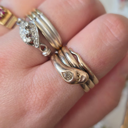 Vintage 14k witgouden ring met 13 diamanten