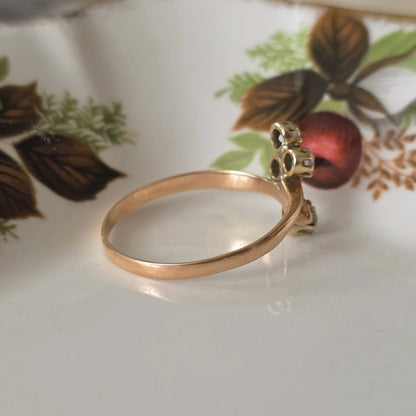 Antieke 14k roségouden ring met roosdiamanten