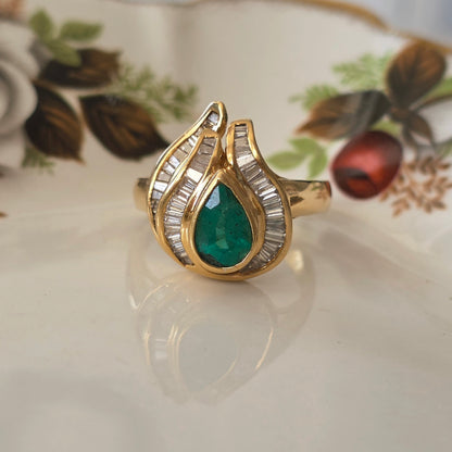 Vintage 18k gouden ring met smaragd en diamanten