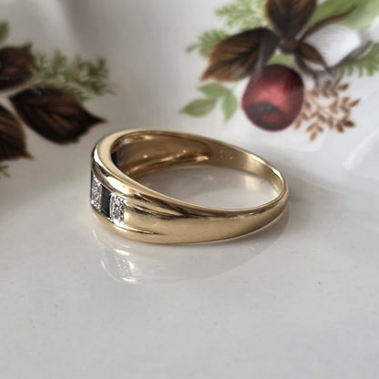 Vintage 14k gouden ring saffier en diamant