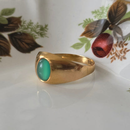 Vintage 18k gouden ring groene chrysopraas