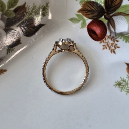 Vintage 9k verlovingsring diamant eternity halo