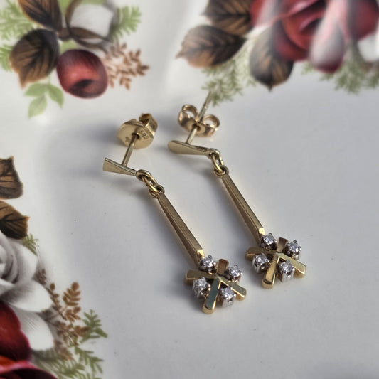 Vintage 14k gouden oorhangers diamant