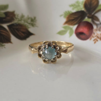 Vintage 14k gouden ring met aquamarijn bloem