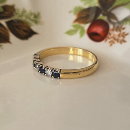 Vintage 14k gouden ring met saffier en diamant 0.12ct