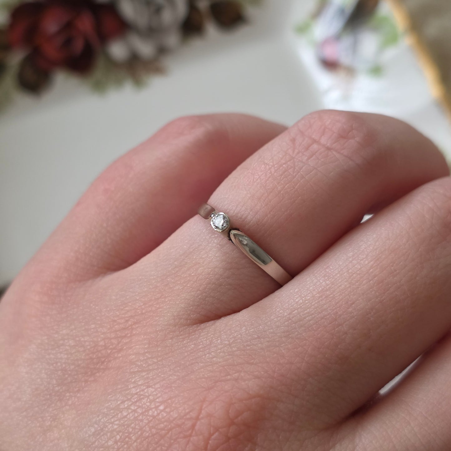 Vintage 14k witgouden verlovingsring met solitair diamant 0,06ct