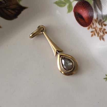 Antieke 14k gouden hanger peer roosdiamant