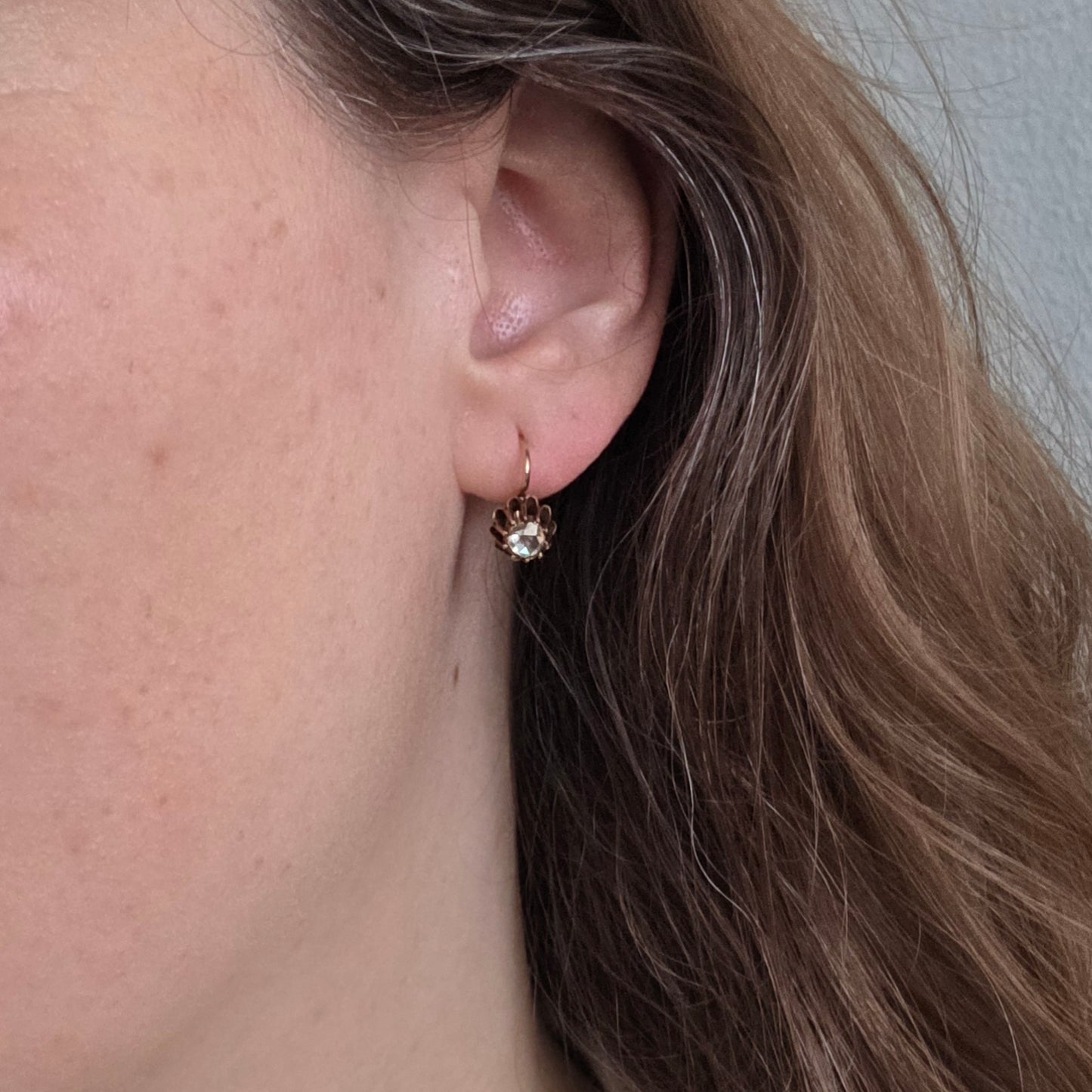 Antique 14k rose gold earrings with rose diamond