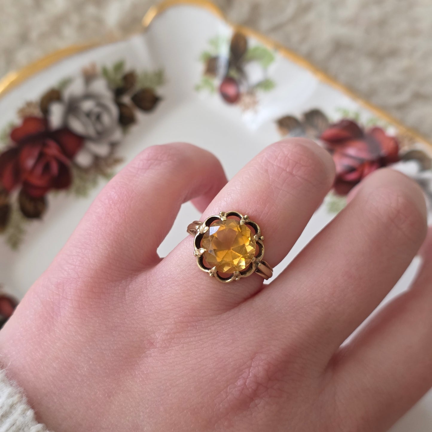 Vintage 14k gouden ring citrien bloem