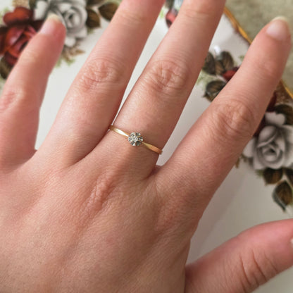 Vintage 14k gouden solitair verlovingsring diamant 0.02ct