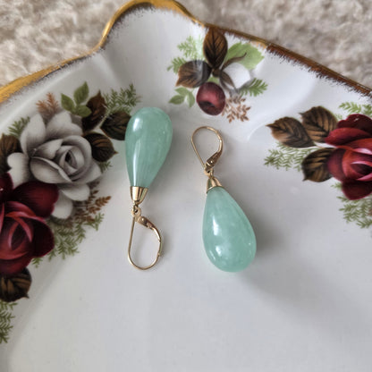 Vintage 14k gouden oorhangers groene chalcedoon
