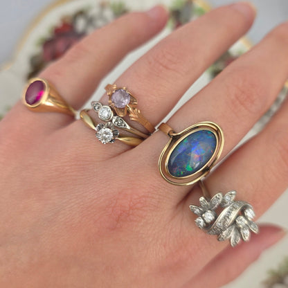 Vintage 14k roségouden ring solitair alexandriet