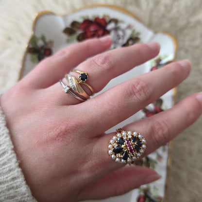 Vintage 14k gouden ring solitair saffier