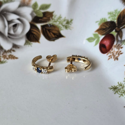 Vintage 14k gouden oorstekers diamant en saffier