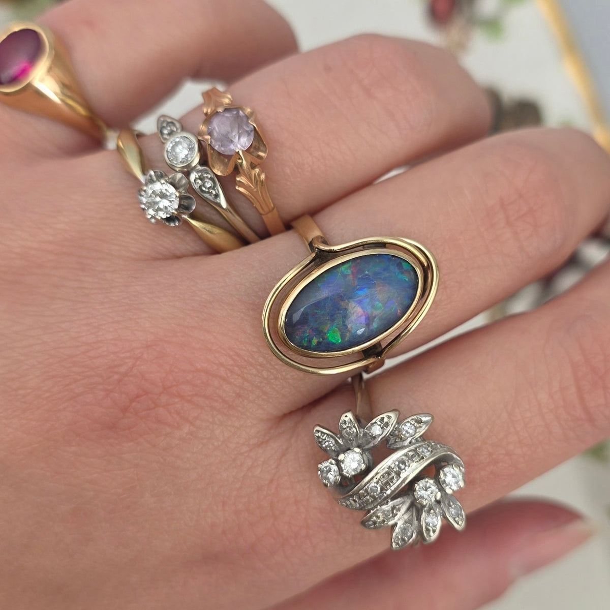 Vintage 14k roségouden ring solitair alexandriet