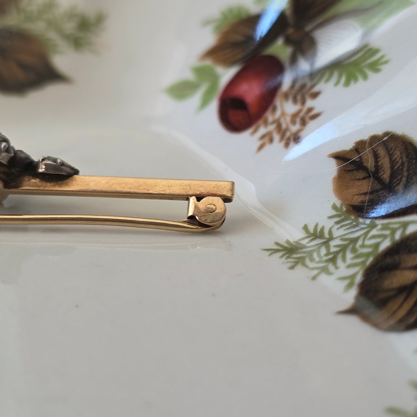 Antique 14k gold and silver rose-cut diamond brooch