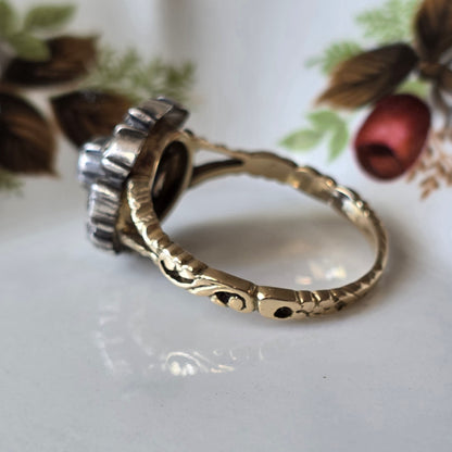 Antieke 14k gouden en zilver ring roosdiamant bloem