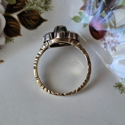 Antieke 14k gouden en zilver ring roosdiamant bloem