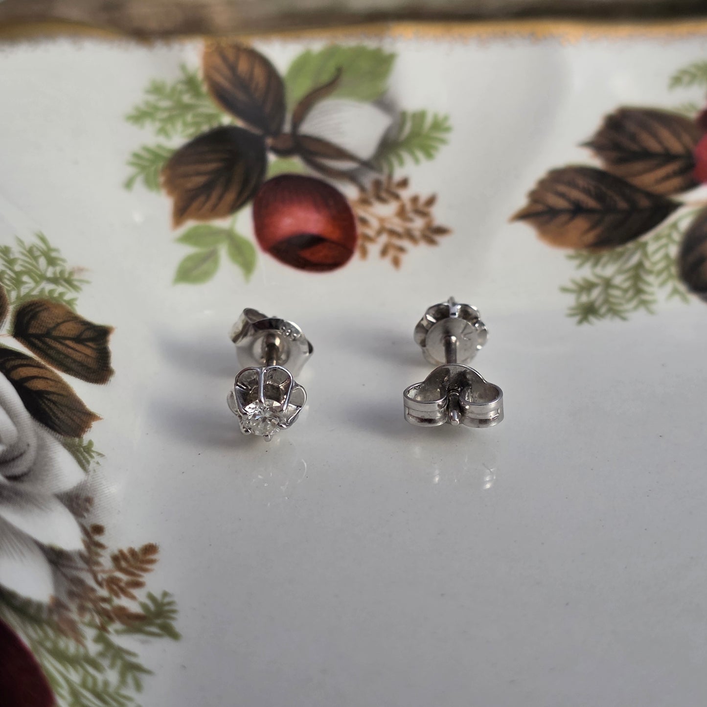 Vintage 14k wit gouden oorstekers diamant