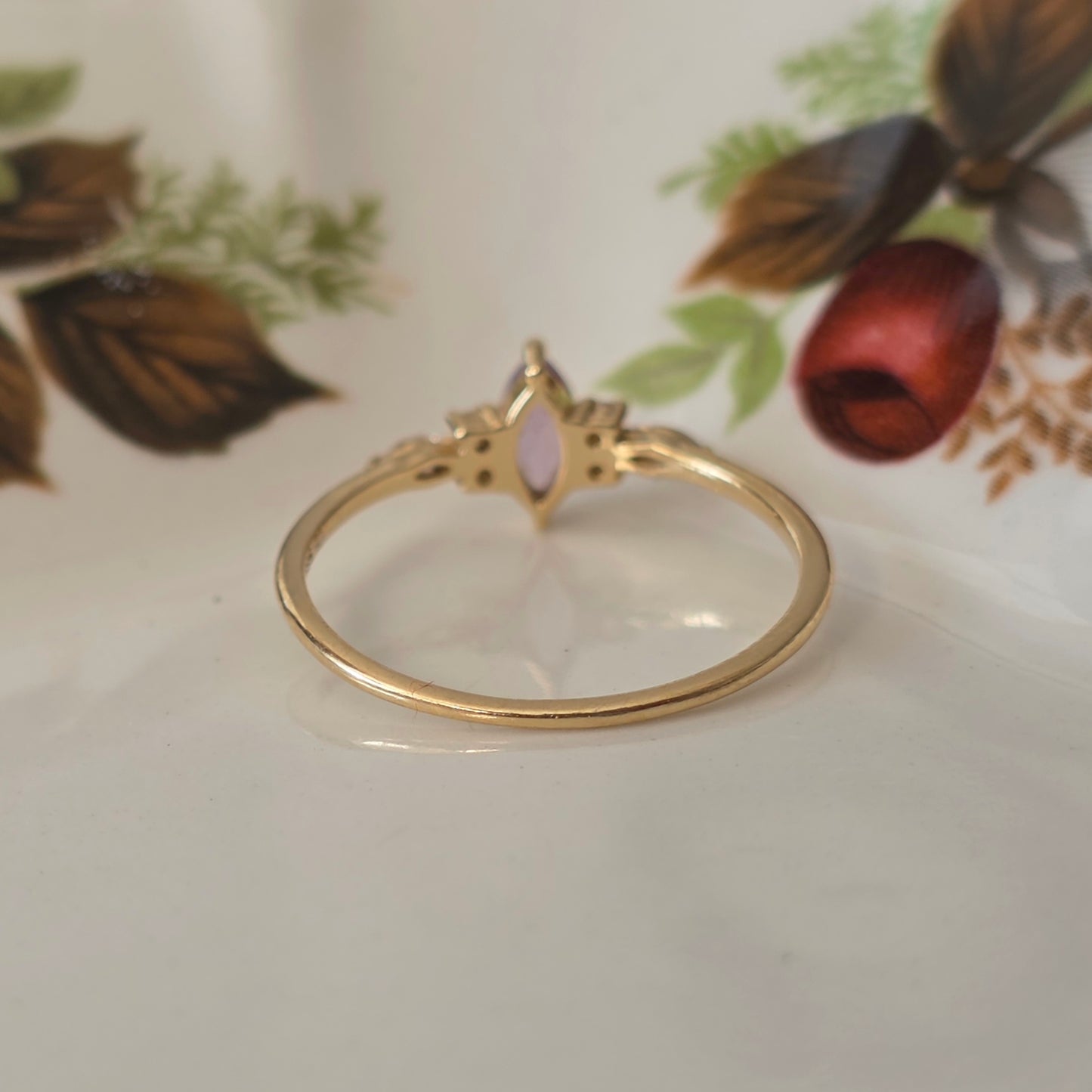 Vintage 14k gouden ring met amethist en kwarts
