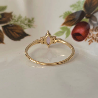 Vintage 14k gouden ring met amethist en kwarts