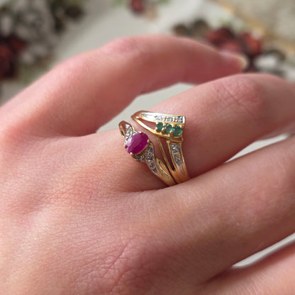 Vintage 10k ring met diamant en robijn