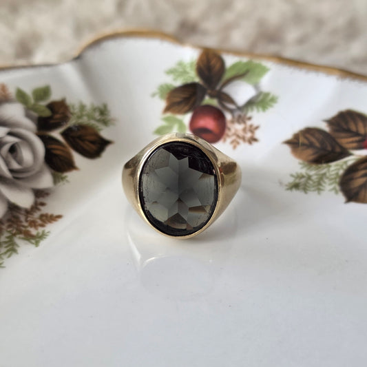 Vintage 8k zegelring met groene toermalijn