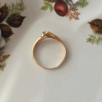Vintage 18k ring met diamant en smaragd