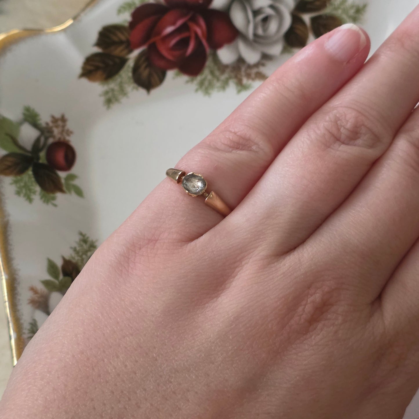 Antieke 14k roségouden ring met roosdiamant