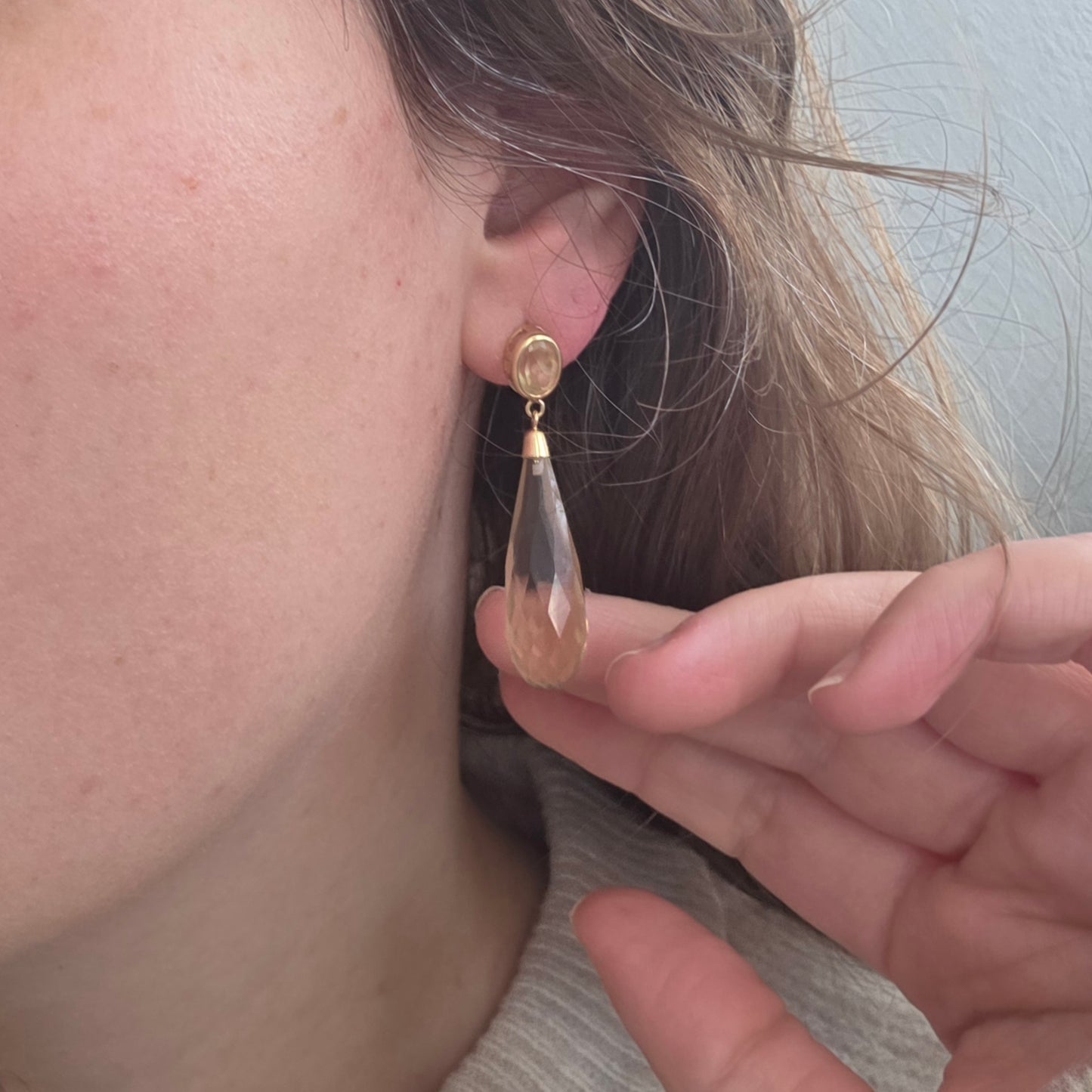 Vintage 14k gouden oorhangers citrien