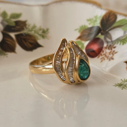 Vintage 18k gouden ring met smaragd en diamanten