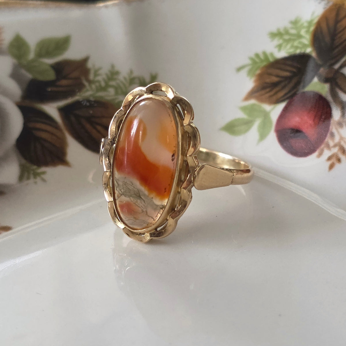 Vintage 14k gouden ring met mosagaat