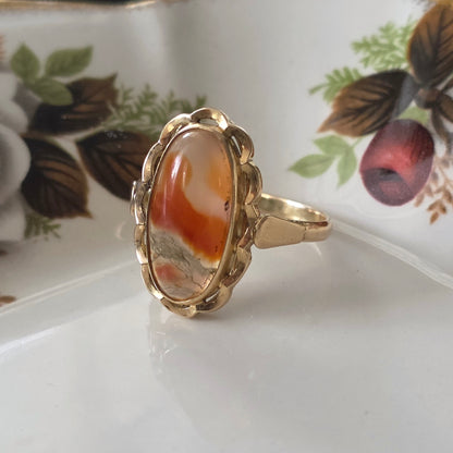 Vintage 14k gouden ring met mosagaat