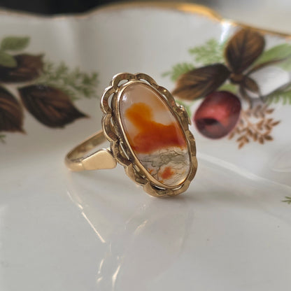 Vintage 14k gouden ring met mosagaat