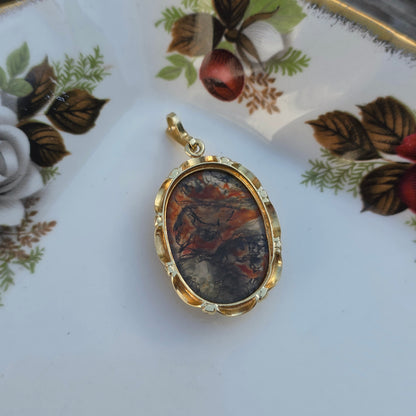 Vintage 14k gouden hanger mosagaat