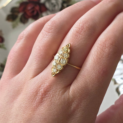 Vintage 20k gold navette ring with diamonds 0.46ct
