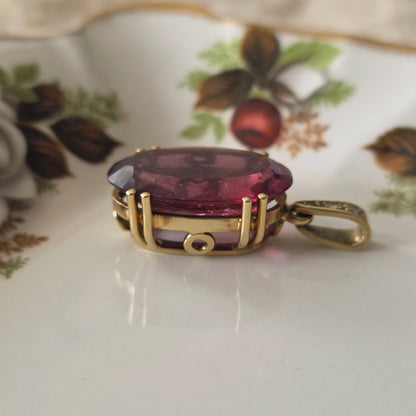 Vintage 14k gouden hanger toermalijn en diamant