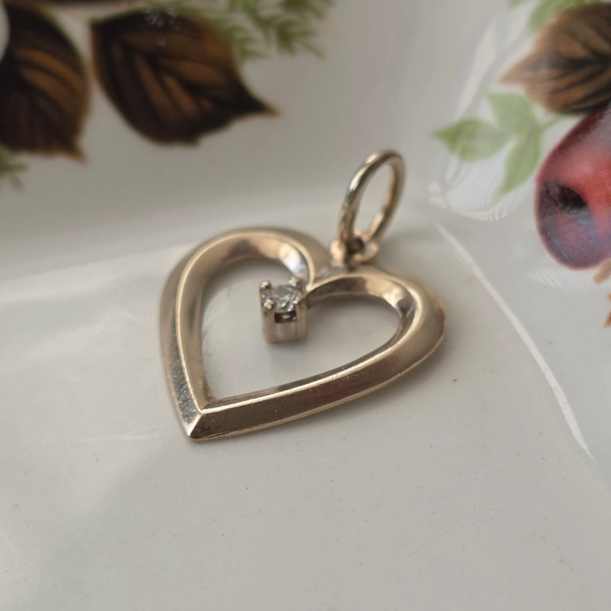 Vintage 14k witgouden hanger hart diamant 0.03ct