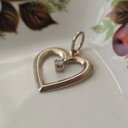 Vintage 14k witgouden hanger hart diamant 0.03ct