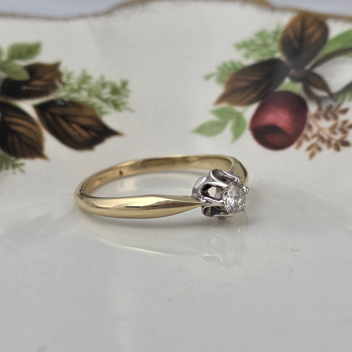 Vintage 14k gouden verlovingsring solitair diamant 0.215ct