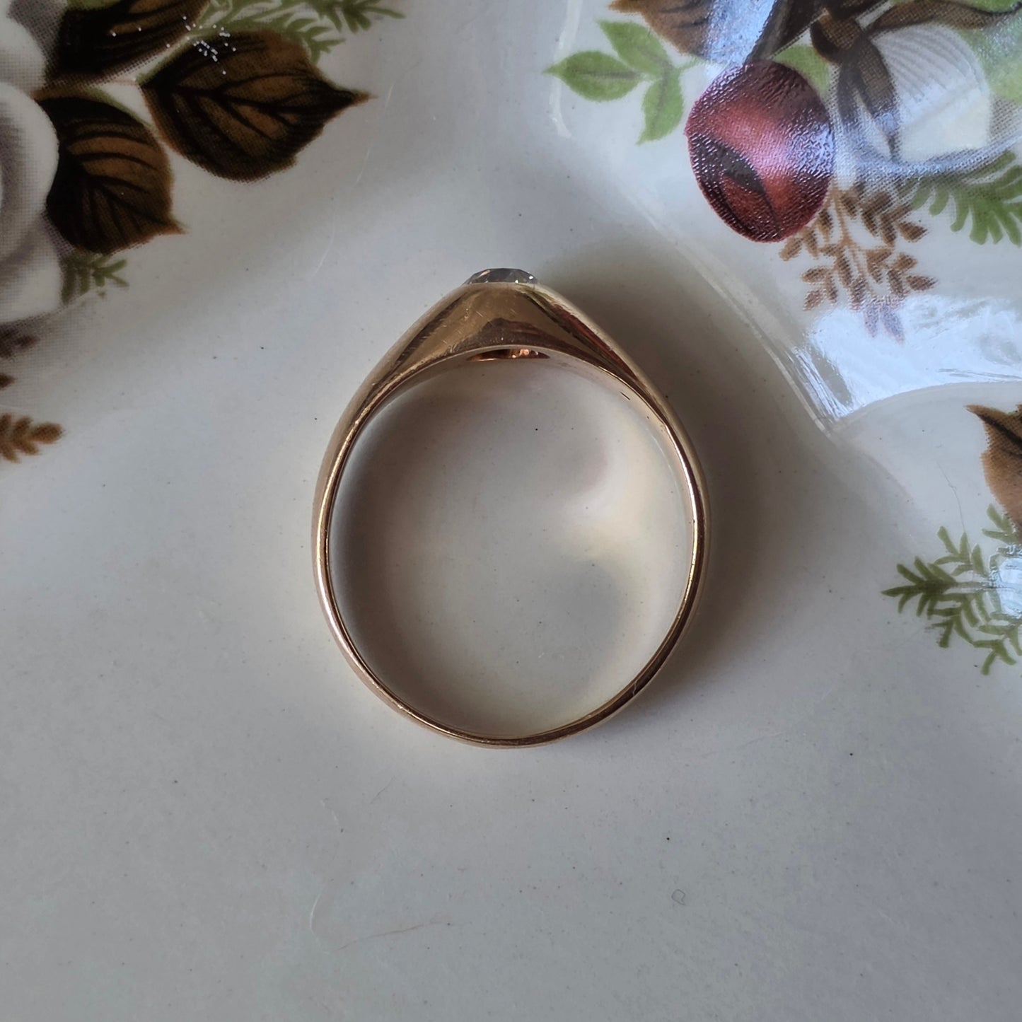 Antieke 14k gouden gypsy bombe ring old European cut diamant 0.4ct
