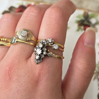 Antieke 14k gouden en zilver ring roosdiamant navette