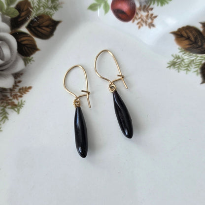 Antieke 14k gouden oorhangers zwarte steen (git)