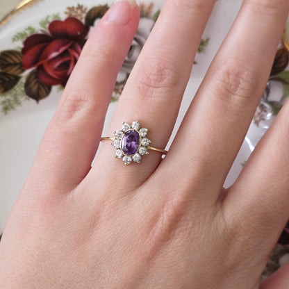 Vintage 14k gold ring with amethyst and white quartz