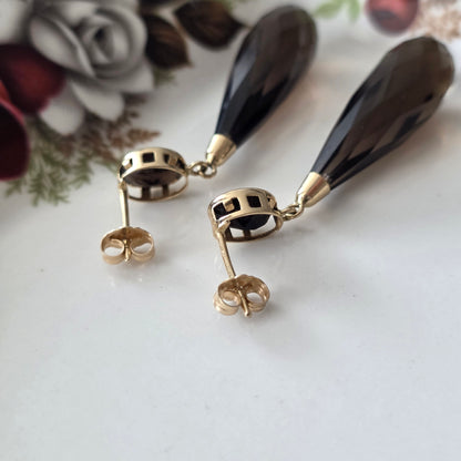 Vintage 14k gouden oorhangers rook kwarts